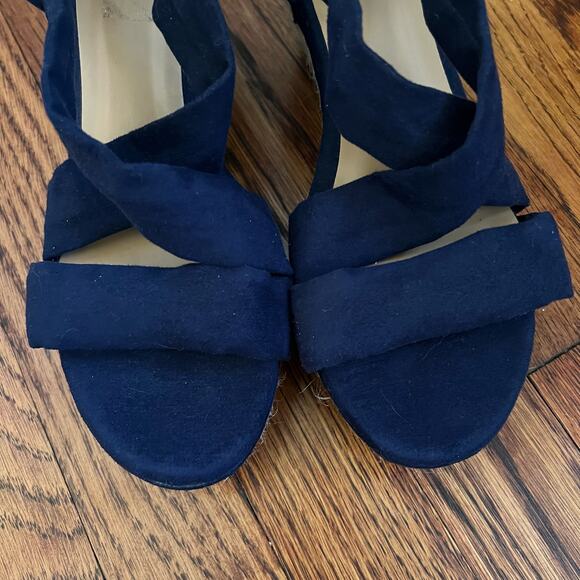 Royal Blue Wedge Espadrille Sandals Size 7 Strappy Open Toe 3in Heel Bohochic - Picture 6 of 16